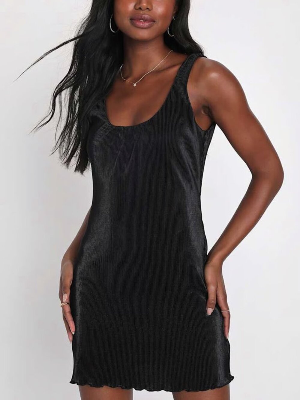 NWT Lulus Remarkable Glamour Black Plisse Scoop Neck Mini Dress Size XS